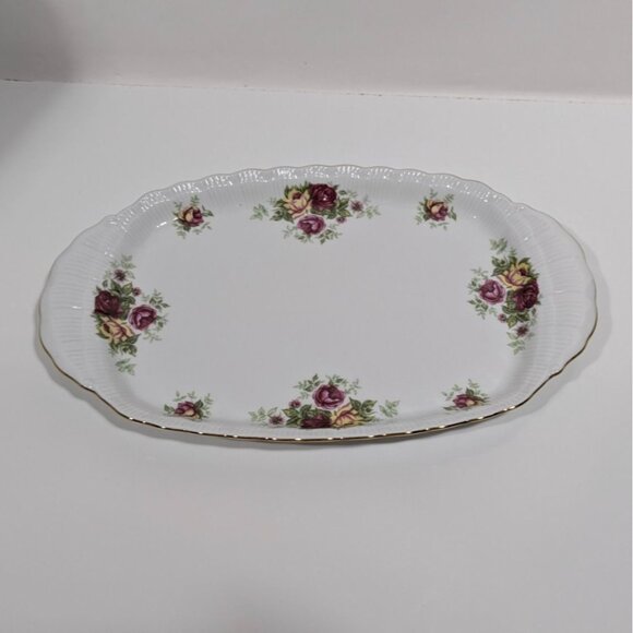 Crystal Clear Fine Porcelain Oval Platter With Rose Design & Gold Trim - Picture 1 of 12